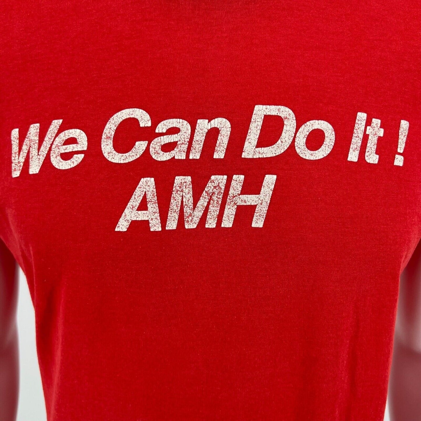 Vintage 1980s Screen Stars Red/White "We Can Do It! AMH" T-Shirt (Medium)