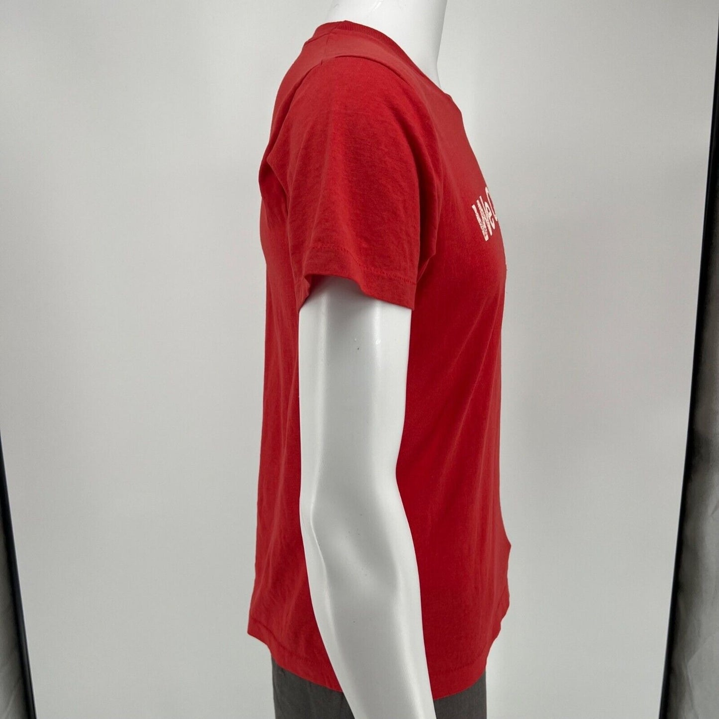 Vintage 1980s Screen Stars Red/White "We Can Do It! AMH" T-Shirt (Medium)