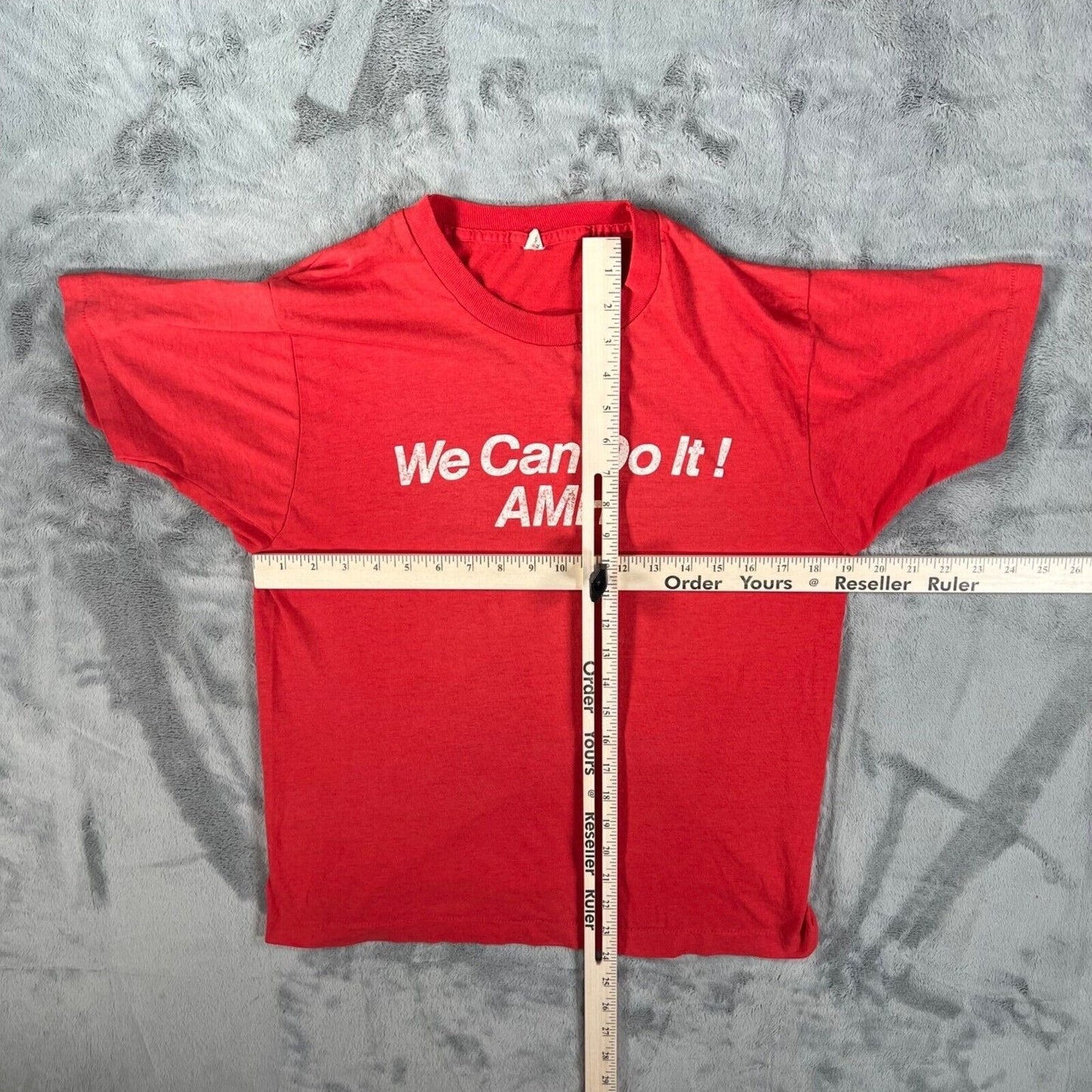 Vintage 1980s Screen Stars Red/White "We Can Do It! AMH" T-Shirt (Medium)