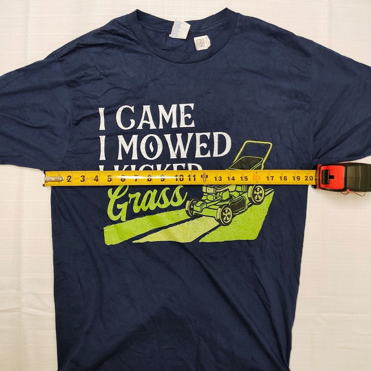 Blue "I Came I Mowed I Kick Grass" Lawn Mowing Graphic T-Shirt (Large)