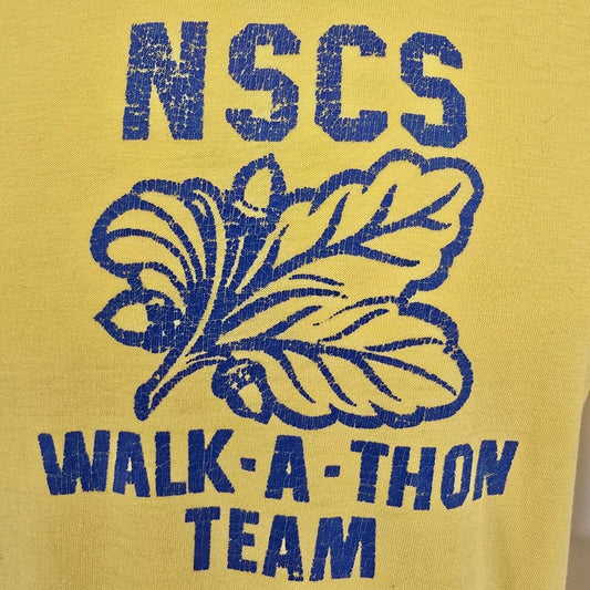 Distressed Vintage 1980s Stedman NSCS Walk-A-Thon Team "Go Navy!" T-Shirt (M)