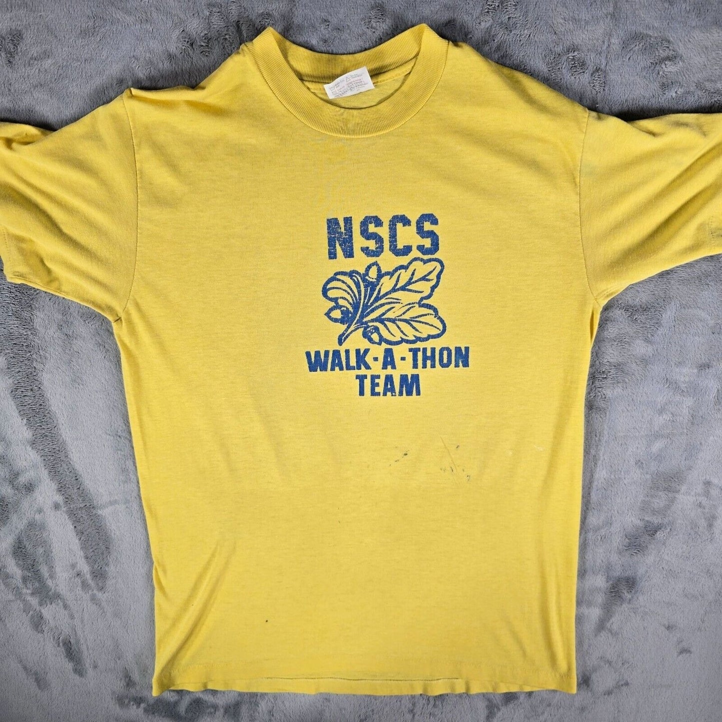 Distressed Vintage 1980s Stedman NSCS Walk-A-Thon Team "Go Navy!" T-Shirt (M)
