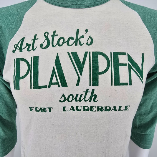Vintage Thrashed 1970s Art Stock's Playpen South Fort Lauderdale T-Shirt (Small)