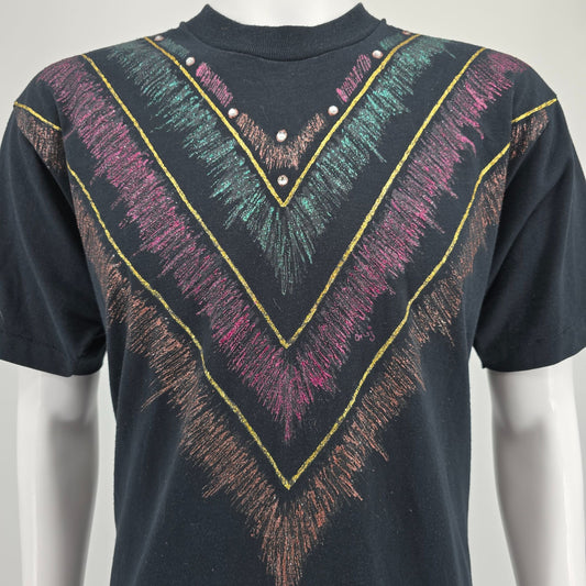 Vintage 1990s Screen Stars Rhinestone Glitter Paint Wearable Art T-Shirt (L)