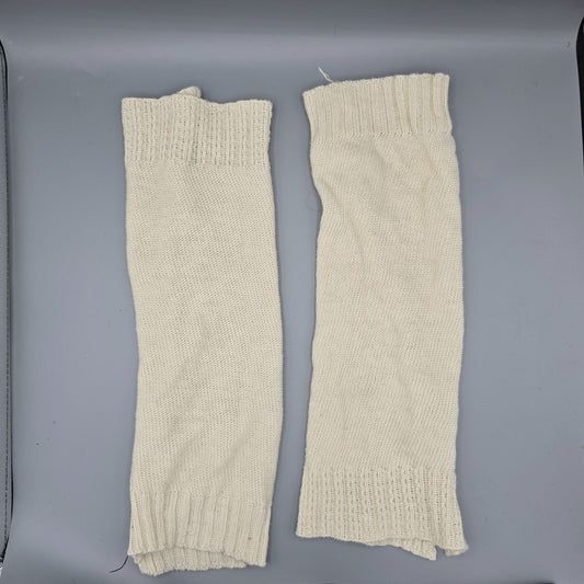 Vintage 1980s Unbranded Cream Knit Button Up Ribbed Border Leg Warmers Set (OS)