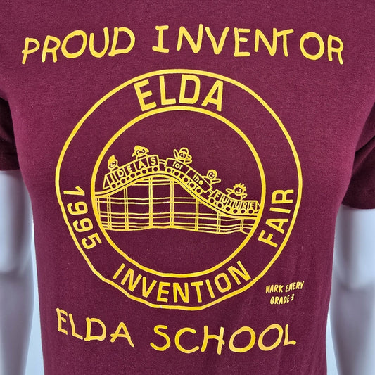 Vintage 1995 Jerzees Elda School Invention Fair "Proud Inventor" T-Shirt (S)