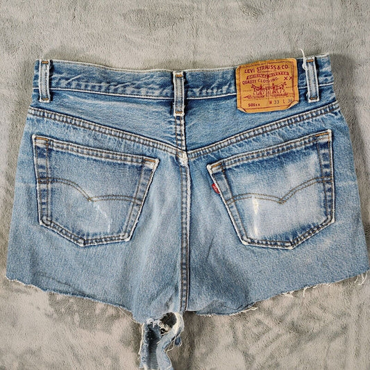 Vintage 1991 Levi's 501XX DIY Blue Denim Cutoff Jean Shorts (W33)