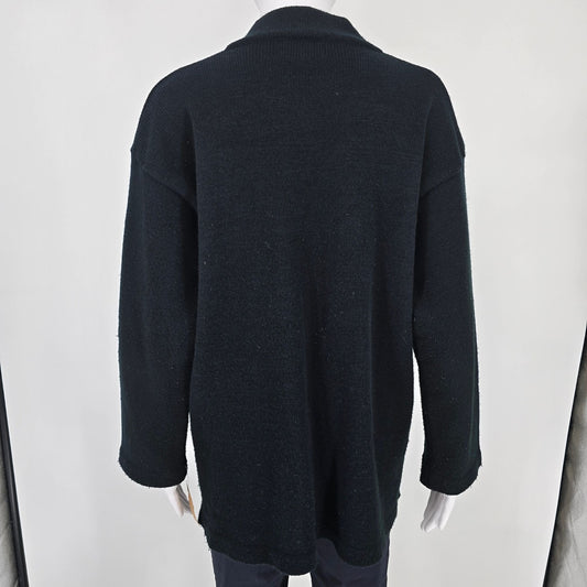 Vintage 1980s Knitivo II Women's Black Acrylic Open Front Cardigan Sweater (L)