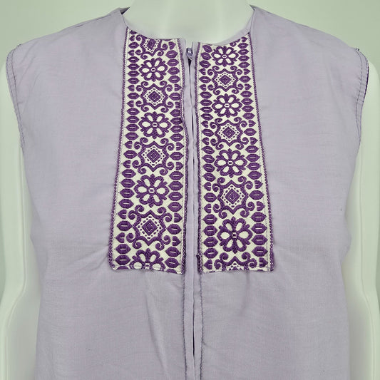Vintage 1970s Gaymor Fashions Lavender Sleeveless Zip Front Tunic Top (L)