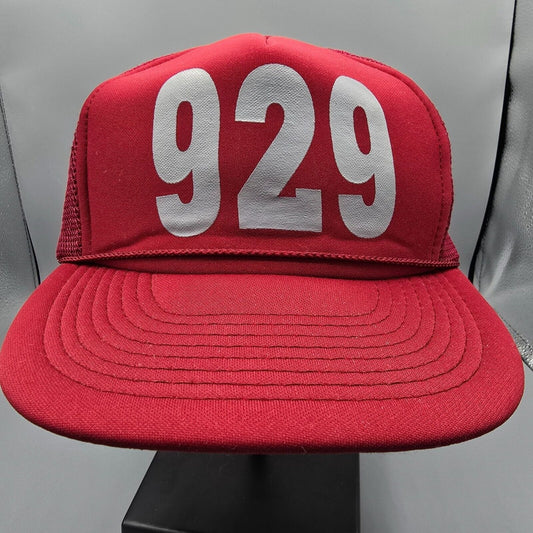 Vintage 1990s Distressed 929 Area Code Red Otto Mesh Back Trucker Hat *Damaged