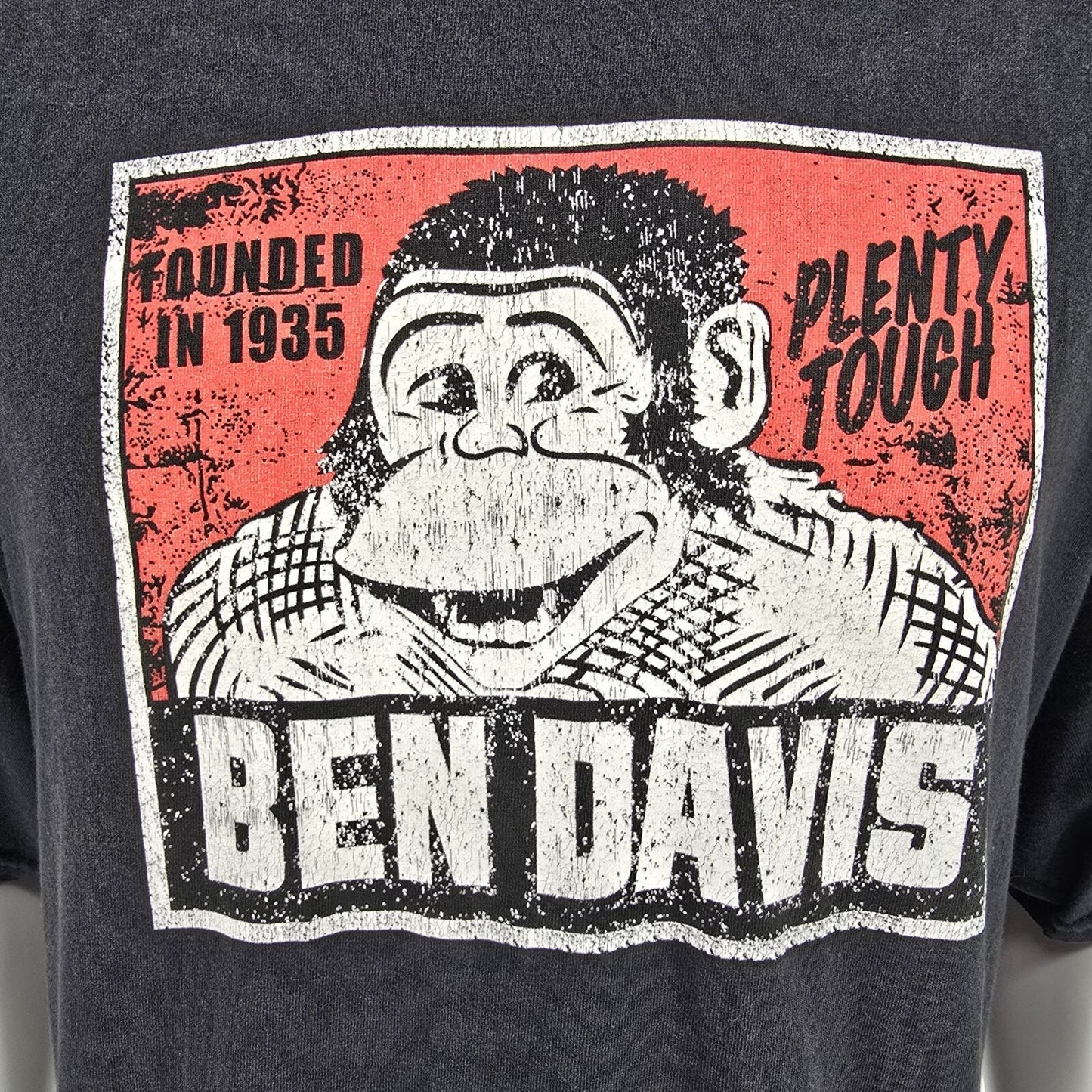 Distressed Ben Davis Workwear "Plenty Tough" Monkey Logo Graphic T-Shirt (2XL)