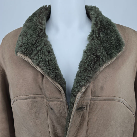 Distressed Vintage 1980s Scout Leather Italian Sheepskin Shearling Car Coat (M)