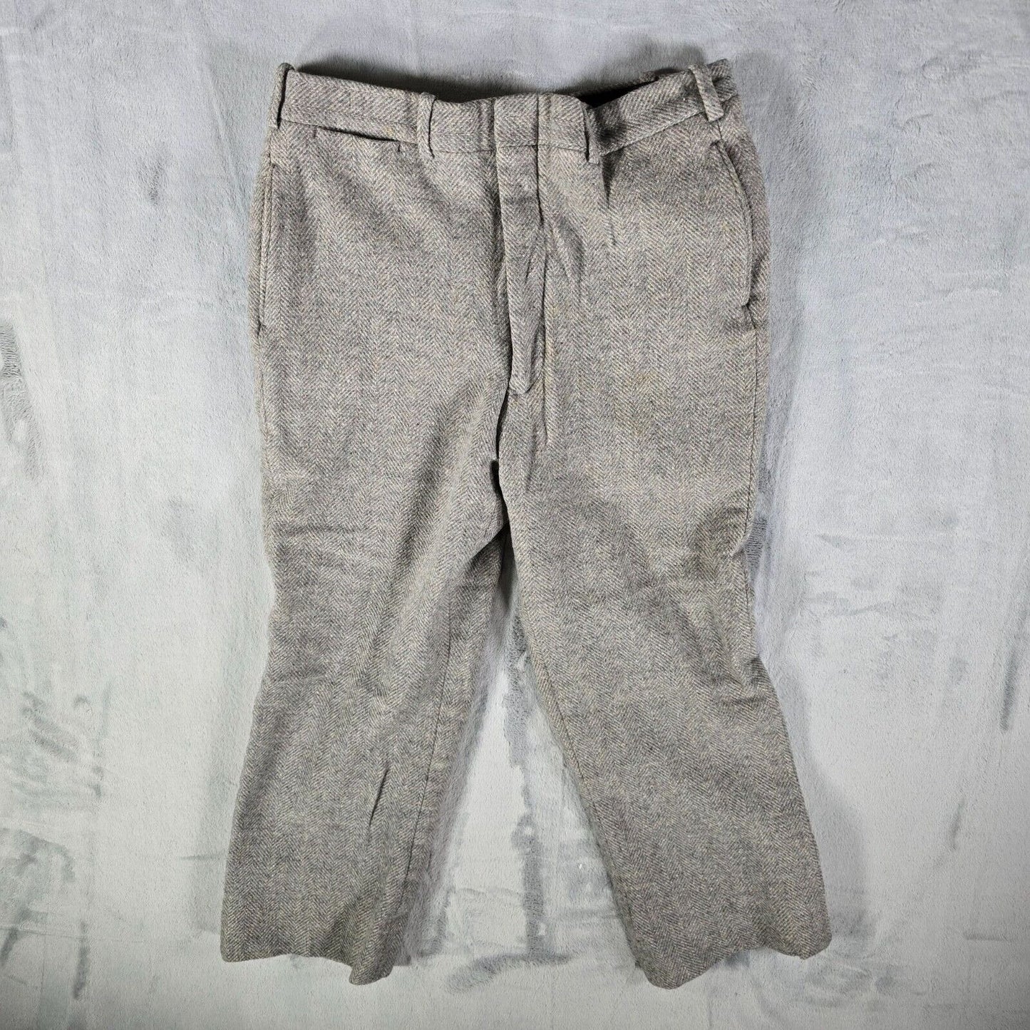 Vintage 1960s Hickey Freeman Gray Wool Herringbone Trousers (31x24) *Fair Cond.
