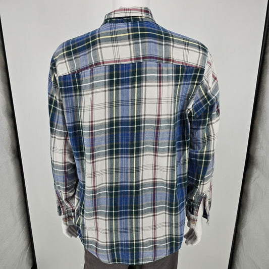 Vintage Distressed 1990s Goody's GFC Trading Co. Blue Plaid Flannel Shirt (L)