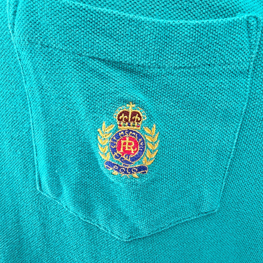 Vintage 1990s Polo Ralph Lauren Made in USA Teal Crest Pocket Polo Shirt (XL)