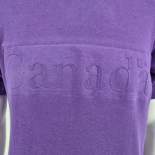 Vintage 1990s Quality Goods IMD Embossed "Canada" Purple Terrycloth T-Shirt (M)