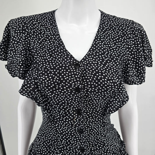 Vintage 1990s Audrey Celine Black/White Dot Print Shirtwaist Day Dress (XS)