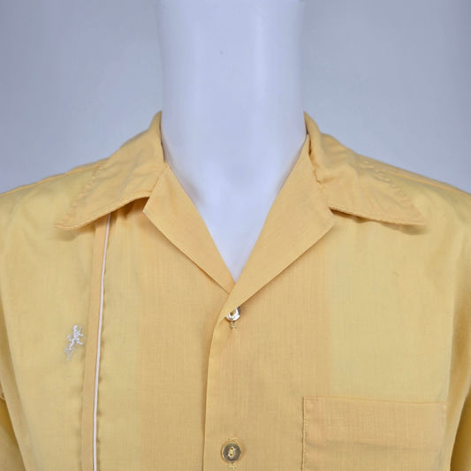 Vintage 1960s Super Spire California Yellow Camp Collar Bowling Shirt (M)
