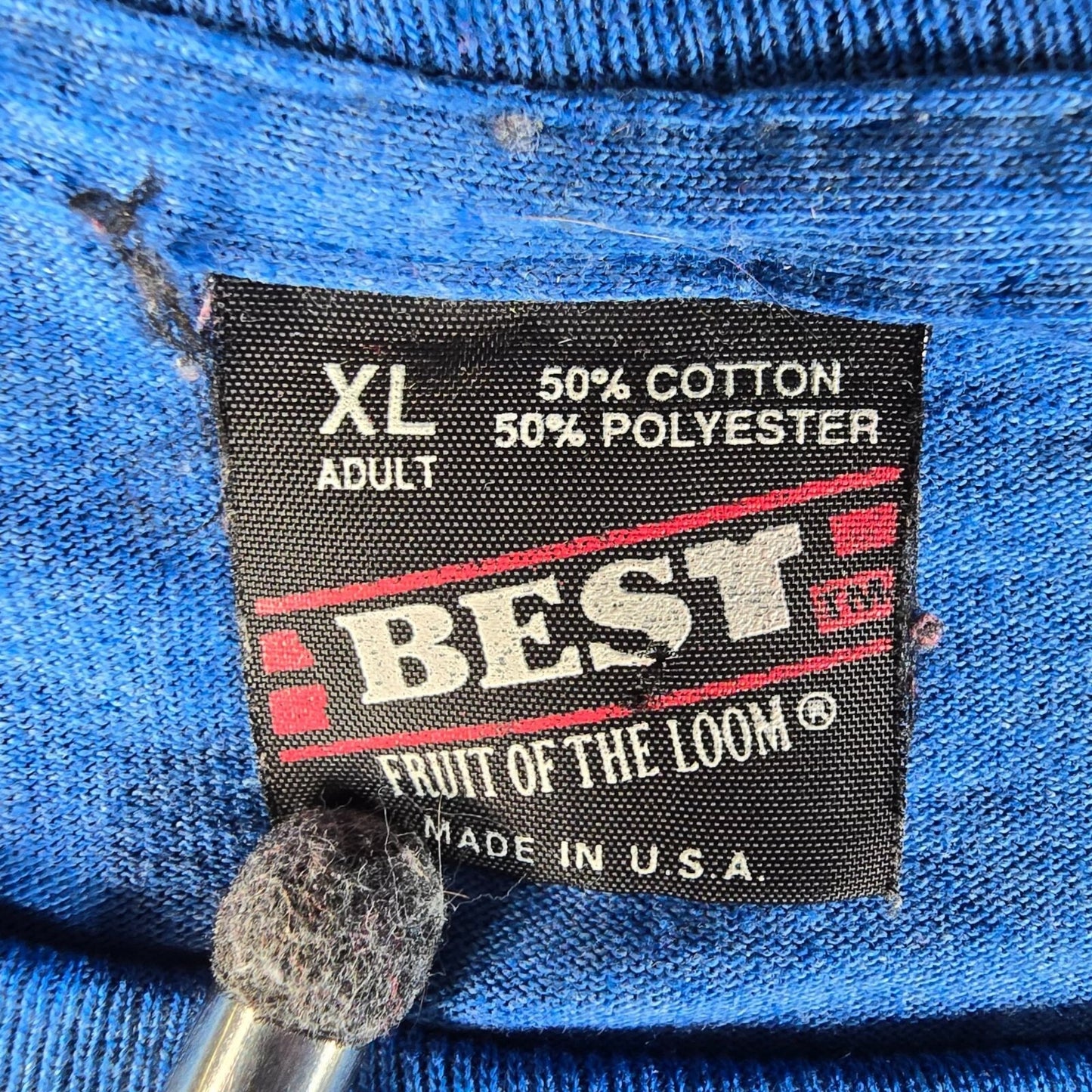 Distressed Vintage 1990s Fruit of the Loom "Button Your Fly" Promo T-Shirt (XL)