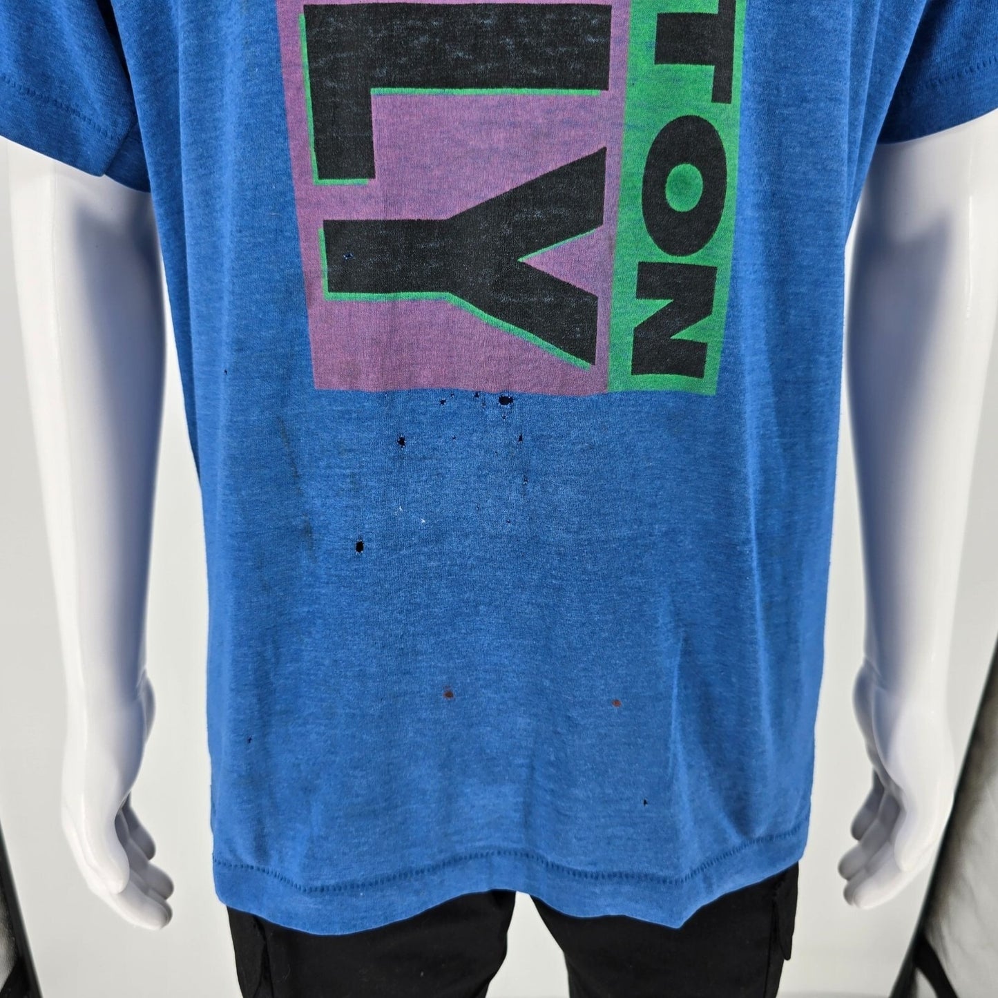 Distressed Vintage 1990s Fruit of the Loom "Button Your Fly" Promo T-Shirt (XL)