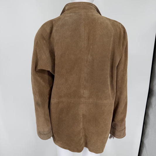 Vintage 1980s Jordache Brown Suede Leather Open Front Jacket/Car Coat (XL)