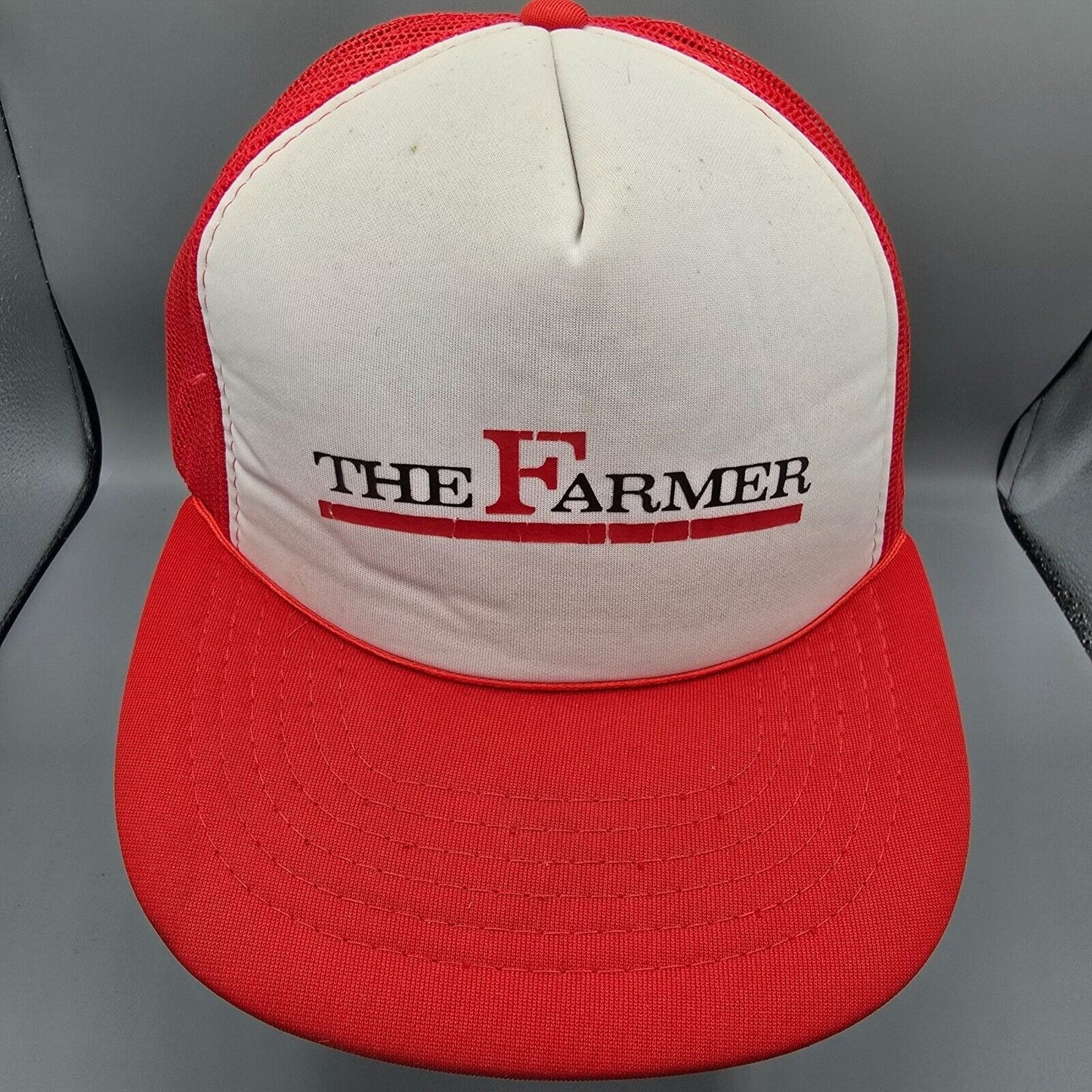 Vintage Distressed 1980s The Farmer Magazine Red & White Yupoong Trucker Hat