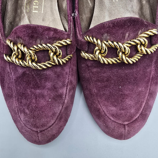 Bruno Magli Made in Italy Women's Purple Suede Gold Tone Chain Loafers (6.5B)