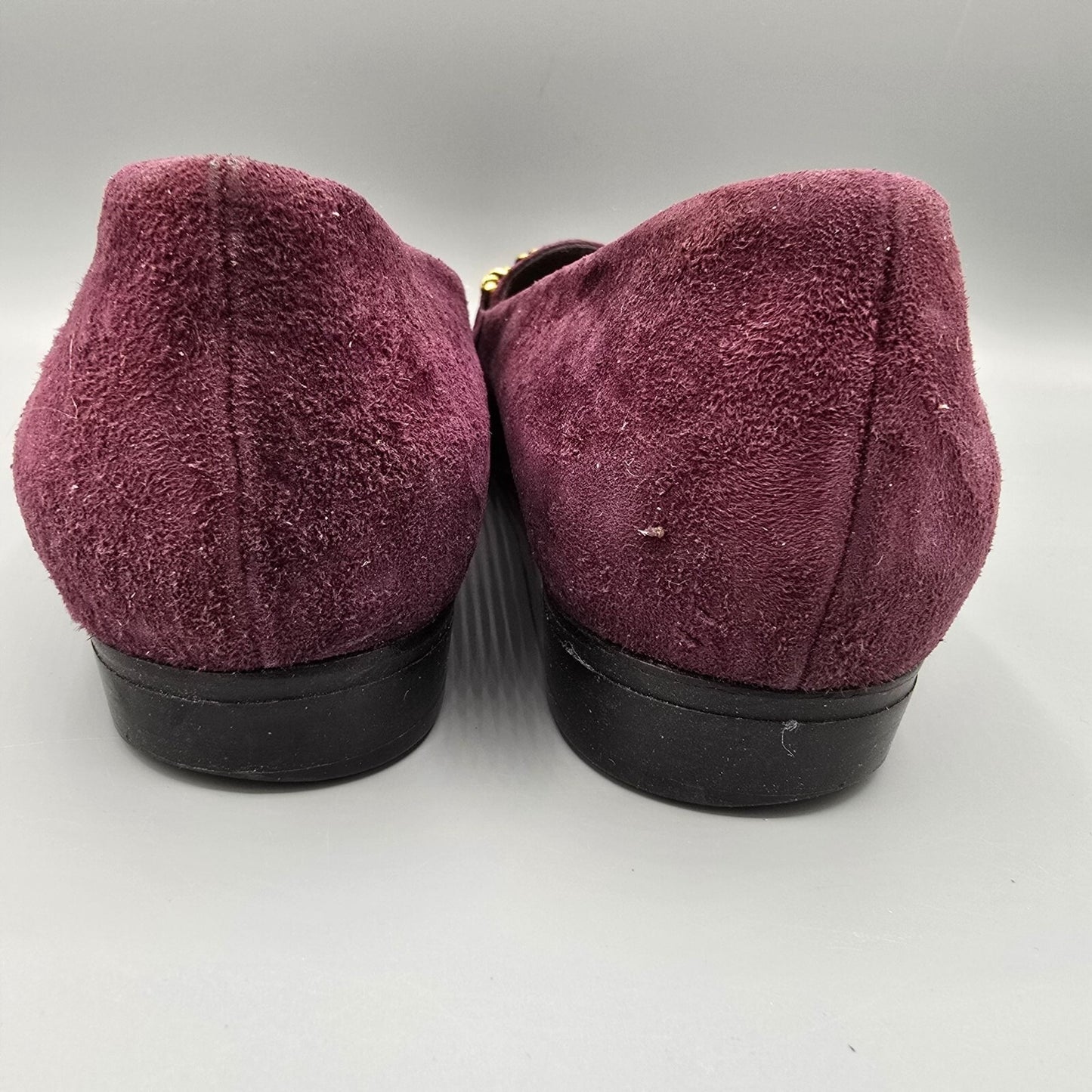 Bruno Magli Made in Italy Women's Purple Suede Gold Tone Chain Loafers (6.5B)