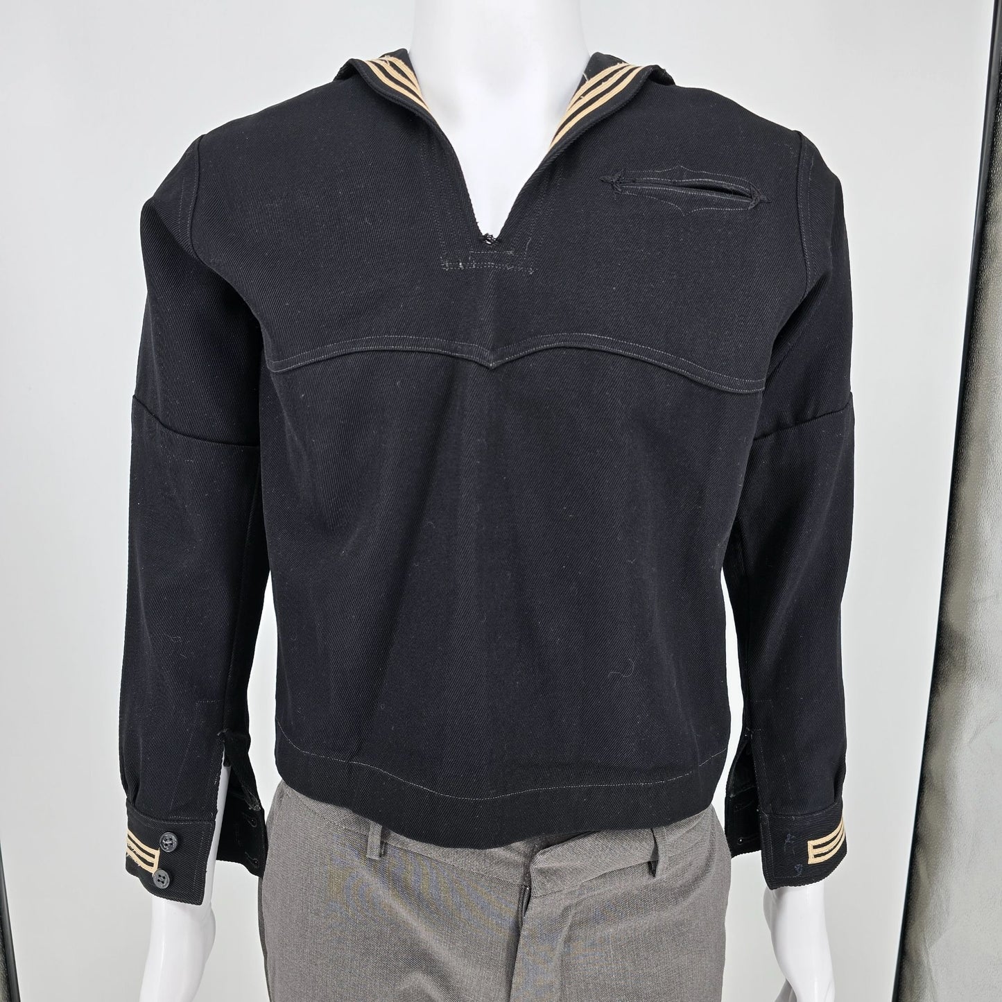 Vintage 1950s US Navy Black Gabardine Wool Crackerjack Liberty Jumper (40/M)