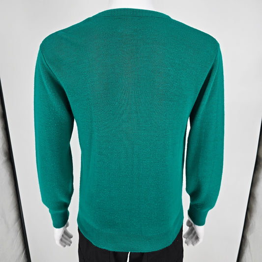 Vintage 1980s Robert Bruce Made in USA Orlon Acrylic Green V-Neck Sweater (M)