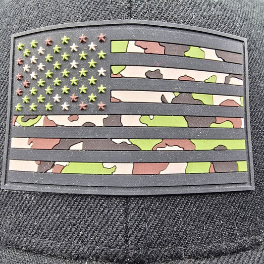 Branded Bills Old Glory PVC Camouflage American Flag Black Snapback Trucker Hat