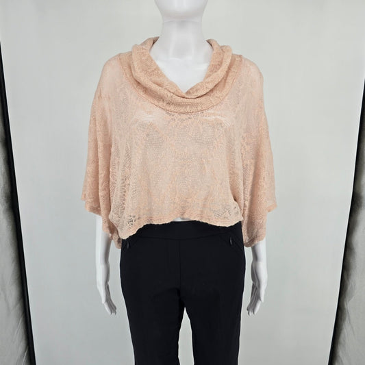 2000s Women's Blush Pink Lace Knit Cowl Neck Batwing Crop Sweater (One Size)