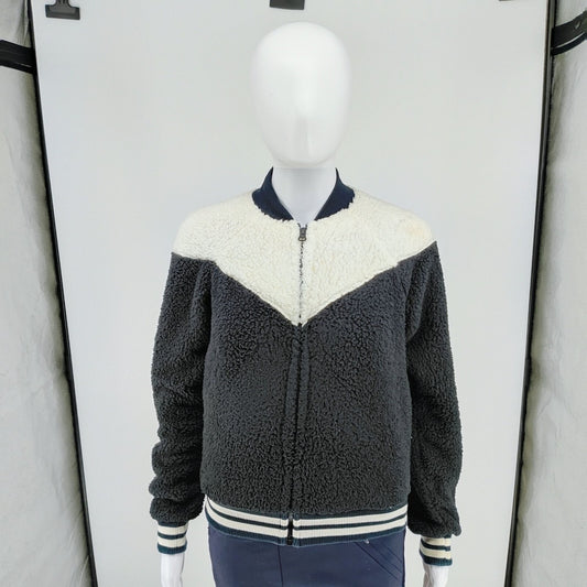 Nike Womens Sherpa Fleece Black and Whi Varsity Jacket XS Black & White Polyeste