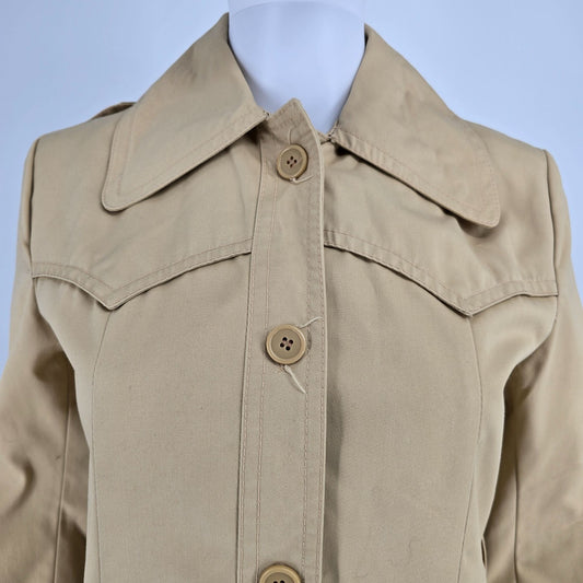 Vintage 1970s Misty Valley Women's Single-Breasted Beige/Khaki Trench Coat (S)