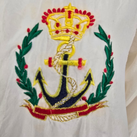 Vintage Nautical Sailing Jacket With Embroidered Crown & Flags Design Zip Front Beige Unisex