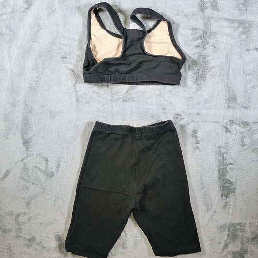 Vintage 1980s The Body Co. Womens Black Spandex Sports Bra & Shorts Set (Small)