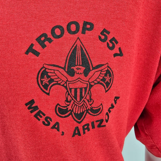 Vintage 1990s Troop 556 Meza Arizona Boy Scouts Single Stitch Red T-Shirt (XL)