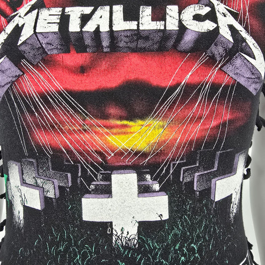 Distressed Metallica Master of Puppets Women's DIY Cutoff Lace Up Tank Top (S)