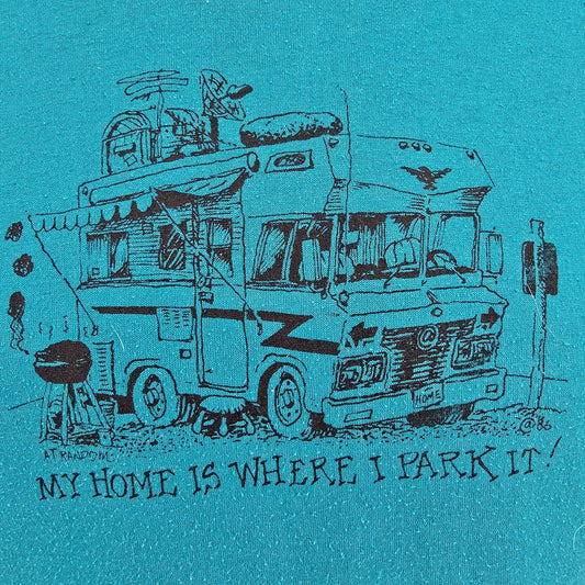 Vintage 1980s Jerzees "My Home is Where I Park It" RV Camper T-Shirt (L)