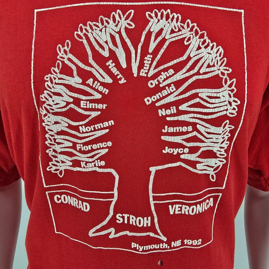 Vintage 1992 Stroh Family Reunion Plymouth, NE Red Family Tree T-Shirt (XXL)