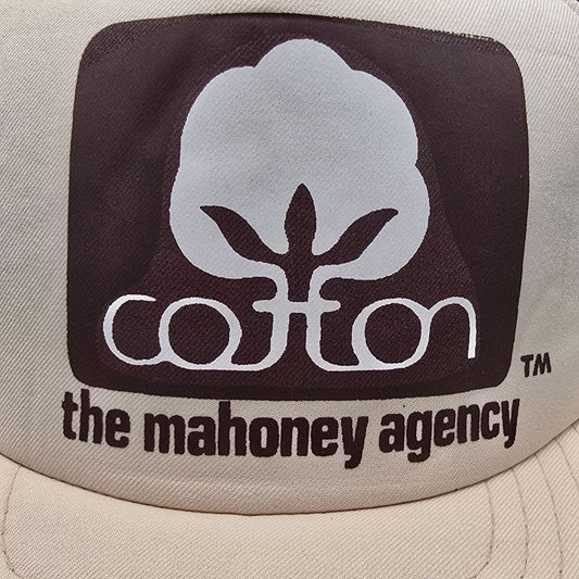 Vintage TOPAC The Mahoney Agency Seal of Cotton Beige Mesh Snapback Trucker Hat
