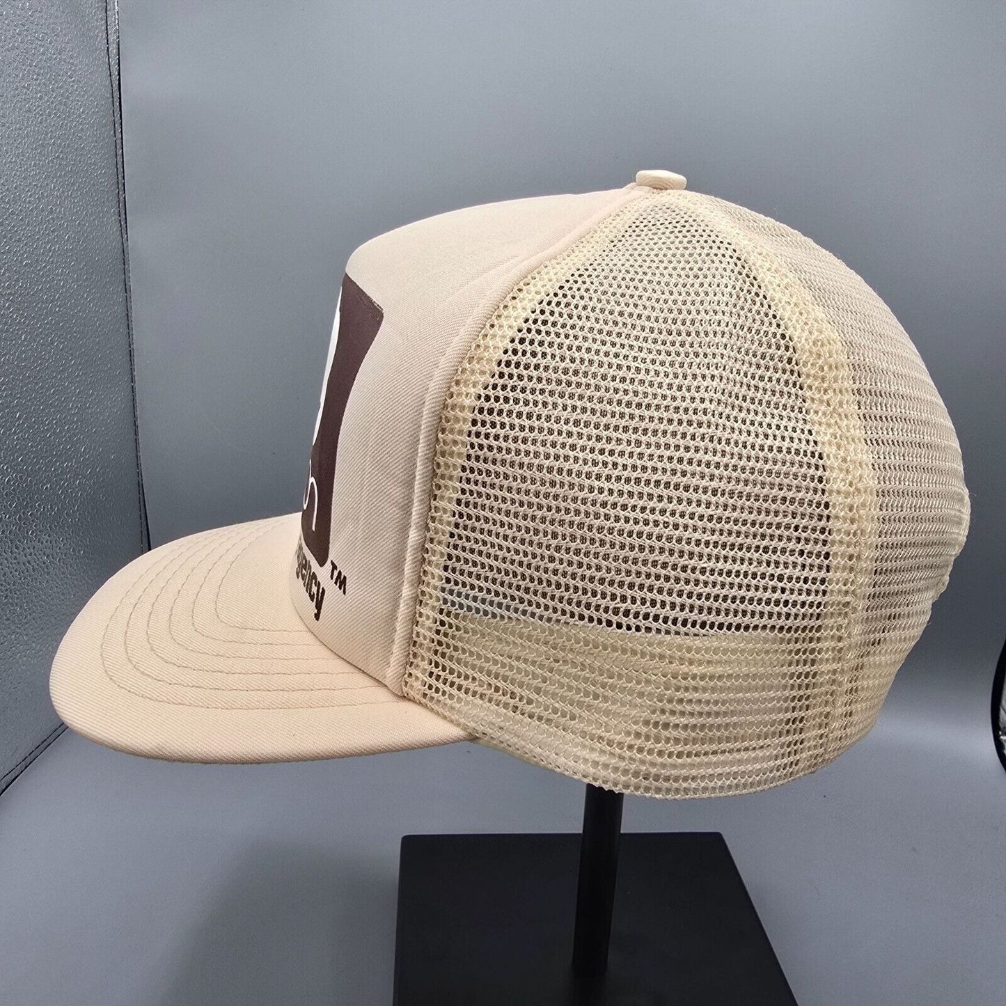 Vintage TOPAC The Mahoney Agency Seal of Cotton Beige Mesh Snapback Trucker Hat