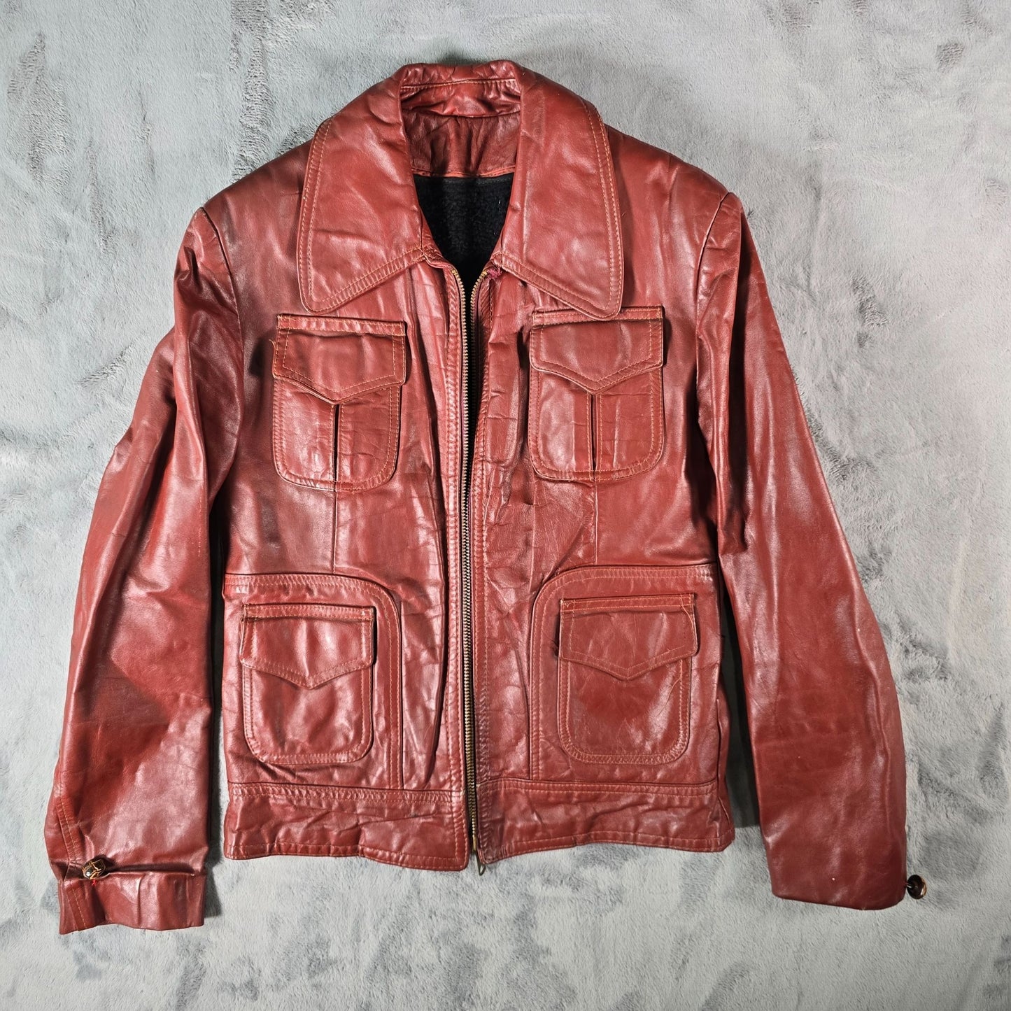 Vintage 1970s El Charro Espagna Red Leather Simco Zipper Jacket (XS) *Flaws