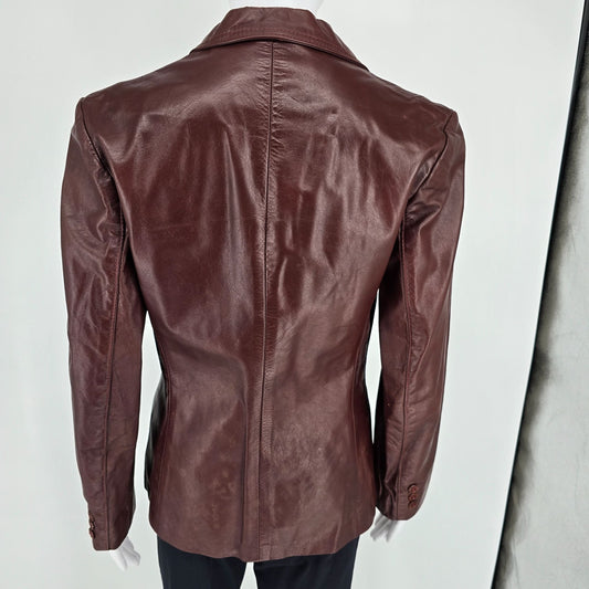 Vintage 1970s Foxmoor Women's Oxblood Two Button Leather Blazer Jacket (S)