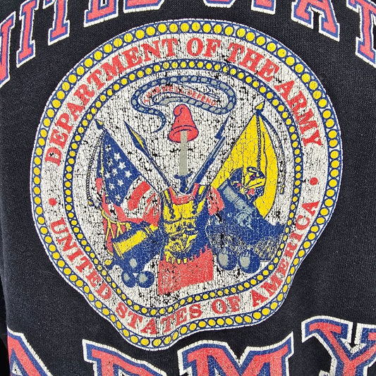 Vintage Late 1980s Distressed United States Army Emblem Black Sweatshirt (M)