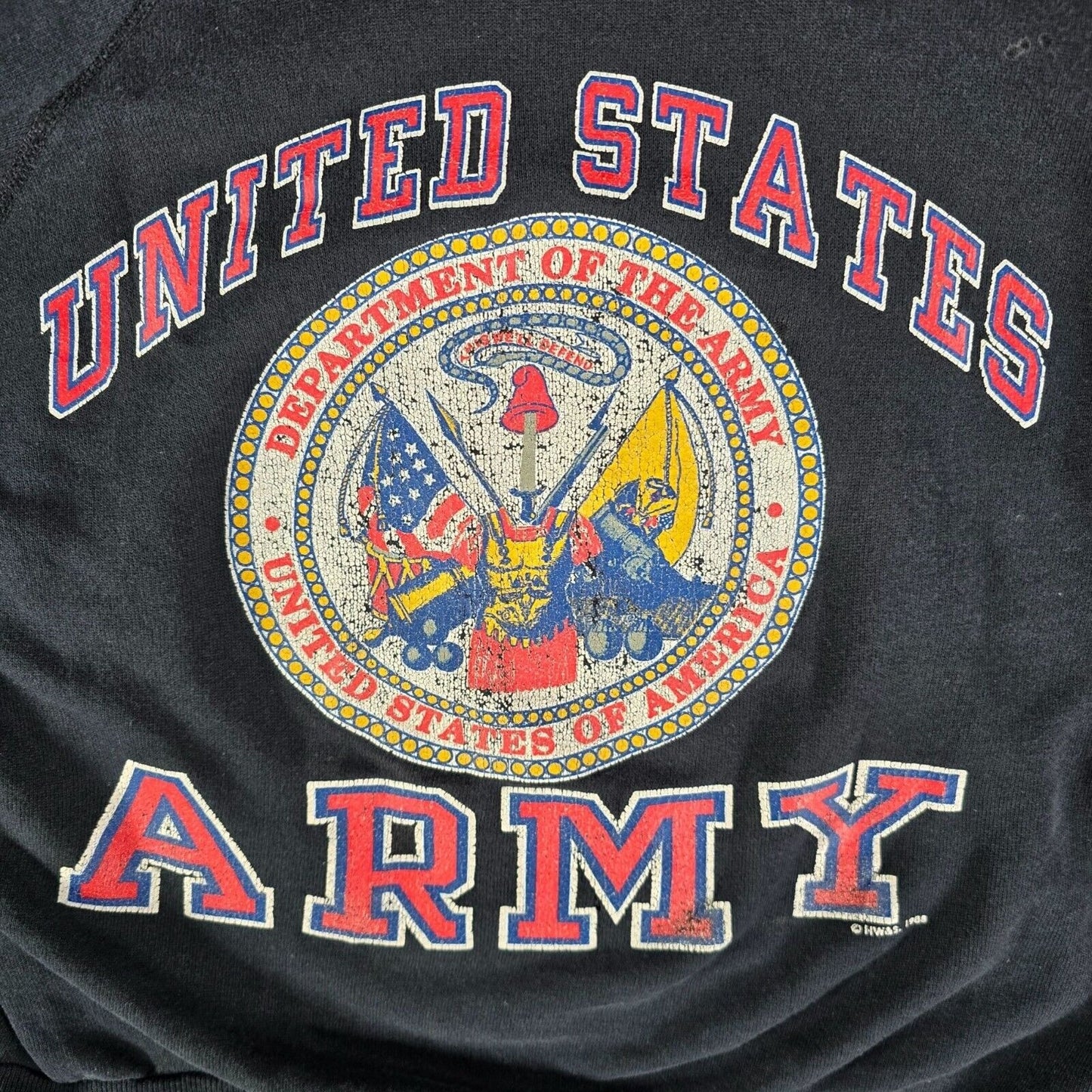 Vintage Late 1980s Distressed United States Army Emblem Black Sweatshirt (M)