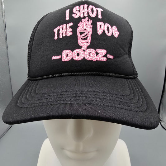 I Shot The Dog DOGZ Bar and Grill Pink Leopard Print Logo Black Trucker Hat