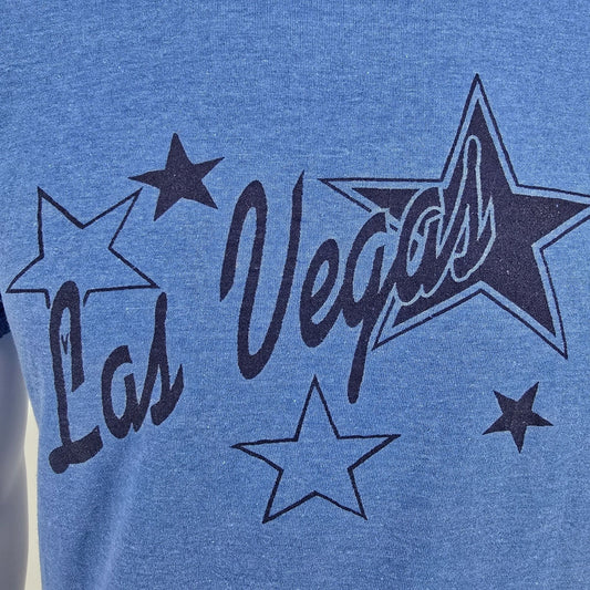 Vintage 1980s Screen Stars Las Vegas Star Graphic Thin Blue Ringer T-Shirt (M)
