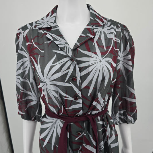 Vintage 1970s Sherri Lynn Tropical Floral Print Semi-Sheer Popover Dress (M/L)