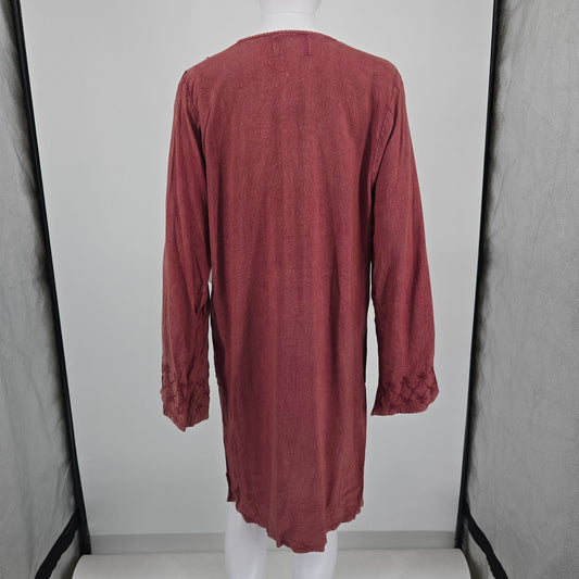 Vintage 1990s Noorani Fashions India Embroidered Rayon Boho Tunic Dress (XL)